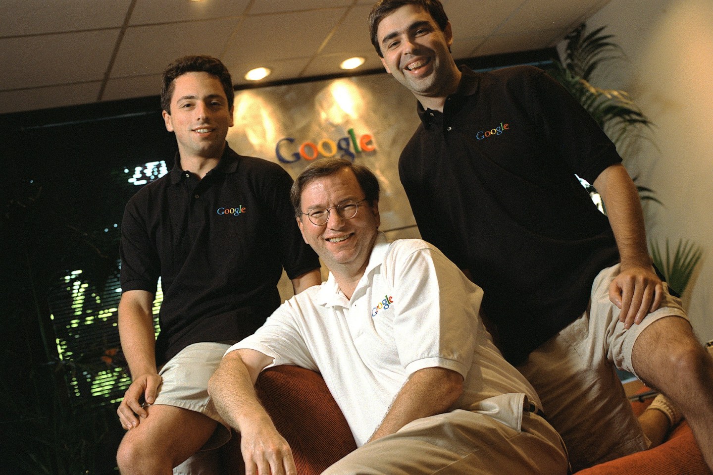 Sergey Brin, Larry Page, and Eric Schmidt of Google.