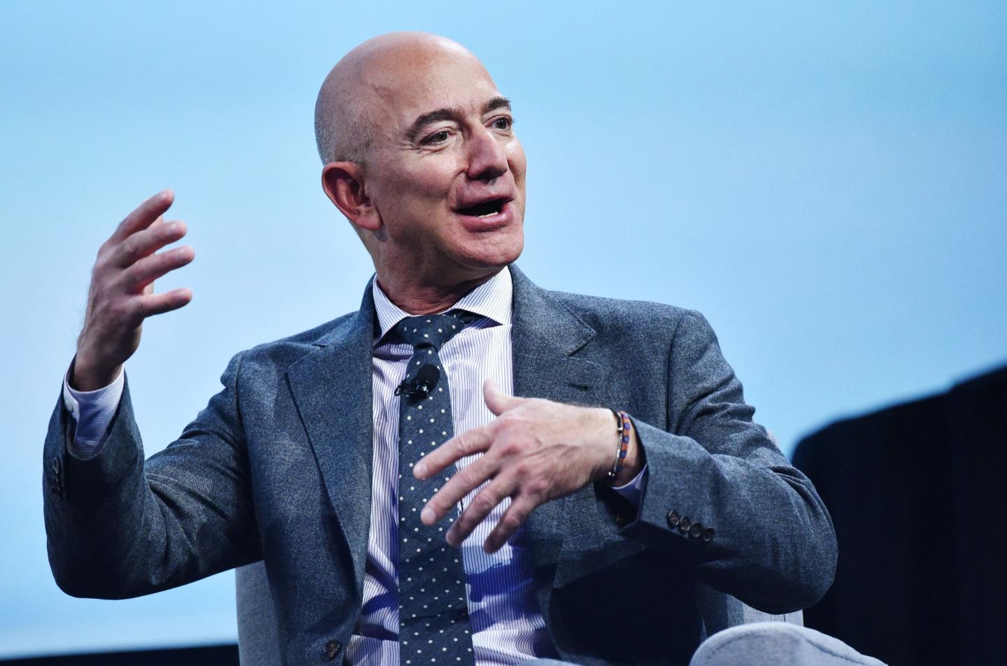 Jeff Bezos speaking on stage