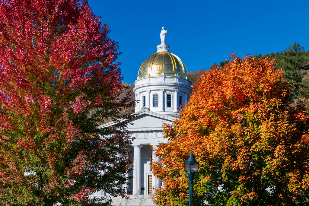 Vermont State House with autumn color, as seen in October 2019. (Photo by John Greim—LightRocket/Getty Images)