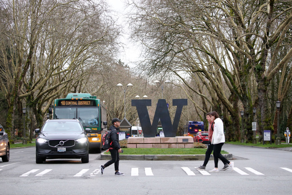 Students at the University of Washington, as seen in March 2020 in Seattle, Washington.(Photo by Karen Ducey/Getty Images)