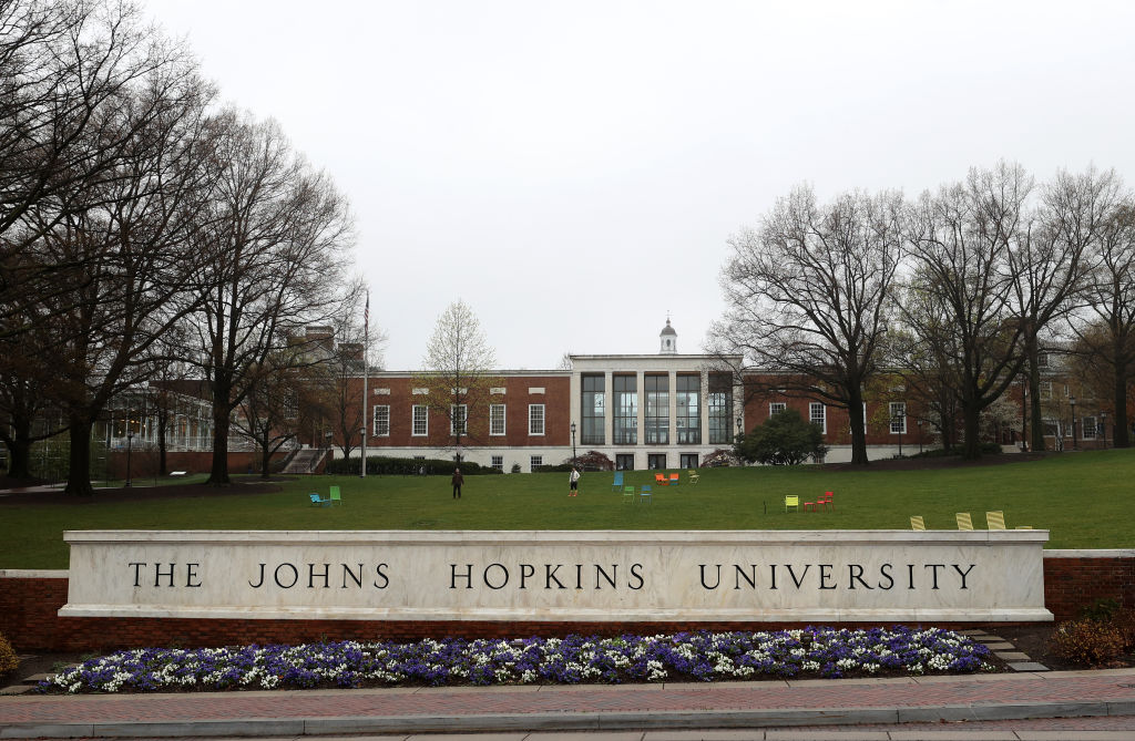 A general view of The Johns Hopkins University, as seen in March 2020 in Baltimore, Maryland. (Photo by Rob Carr/Getty Images)