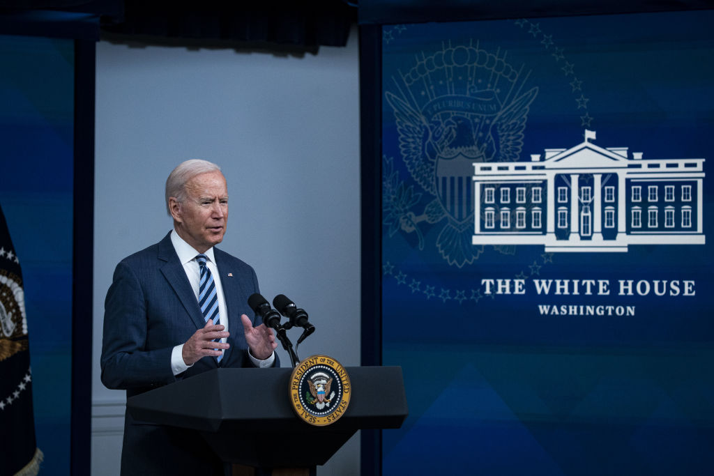 U.S. President Joe Biden speaks in the Eisenhower Executive Office Building in Washington, D.C., as seen in September 2021. (Photo by Al Drago—Bloomberg/Getty Images