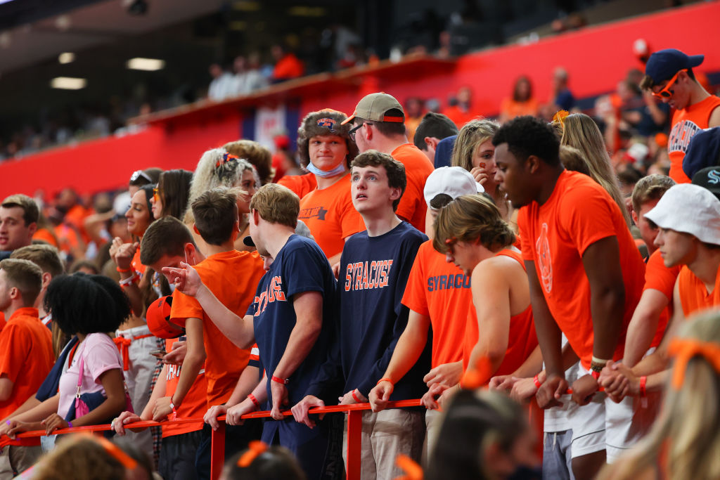 Syracuse Orange fans during the college football game between the Syracuse Orange and the Rutgers Scarlet Knights, as seen in Septekmber 2021. (Photo by Rich Graessle—Icon Sportswire/Getty Images)
