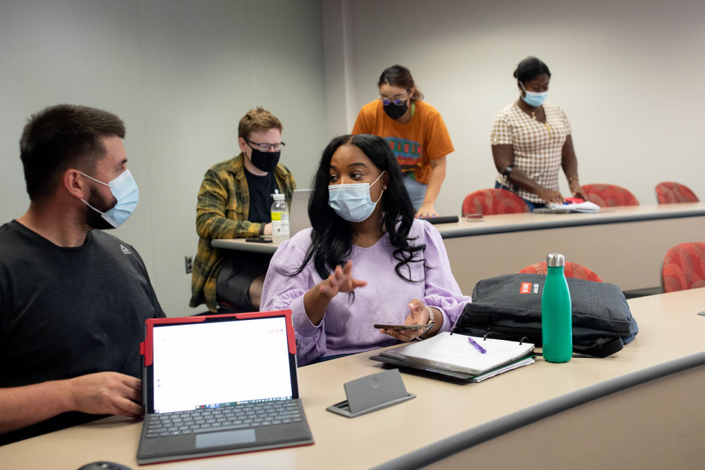 Students during a class at the North Carolina State University Jenkins Graduate College of Management in Raleigh, North Carolina, as seen in September 2021. (Photographer: Logan Cyrus—Bloomberg/Getty Images)