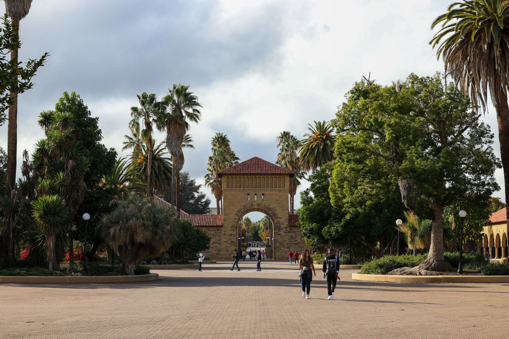 People visit Stanford University, as seen in October 2021. (Photo by Tayfun Coskun—Anadolu Agency/Getty Images)