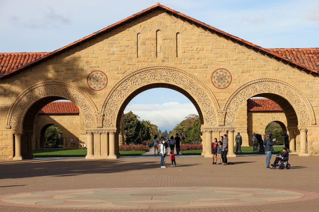 People visit Stanford University, as seen in October 2021. (Photo by Tayfun Coskun—Anadolu Agency/Getty Images)