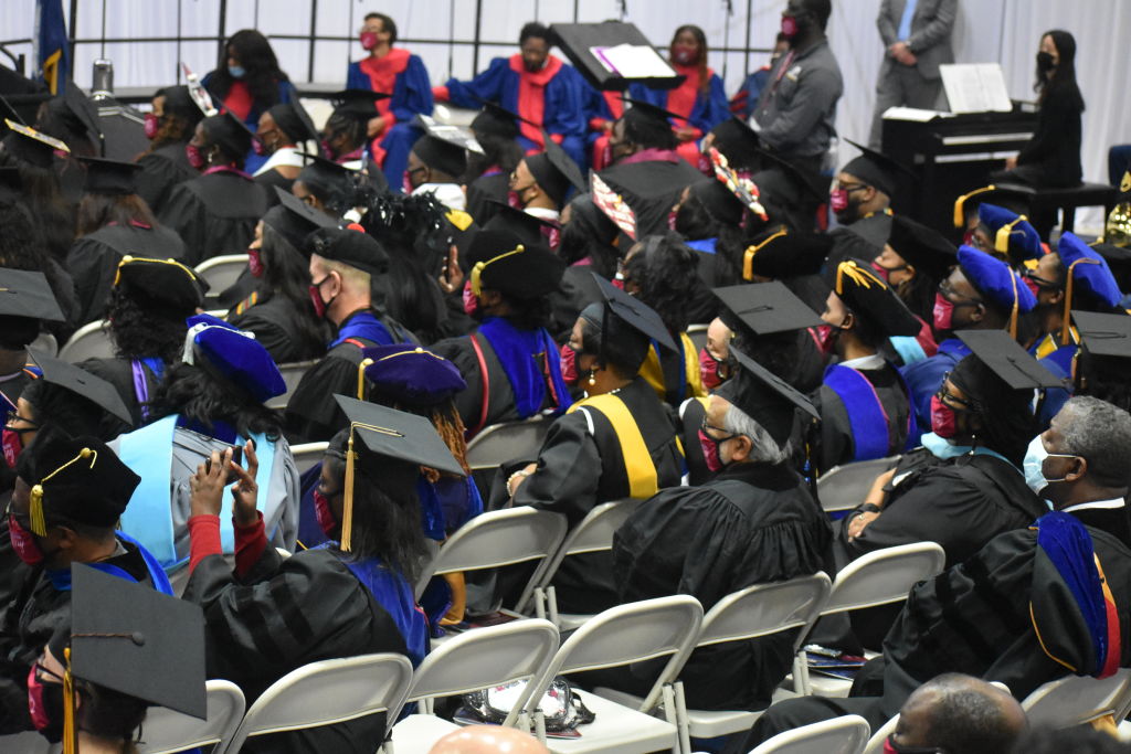Students are seen as U.S President Joe Biden delivers remarks at South Carolina State University's 2021 Fall Commencement Ceremony in Orangeburg, SC, as seen in December 2021.