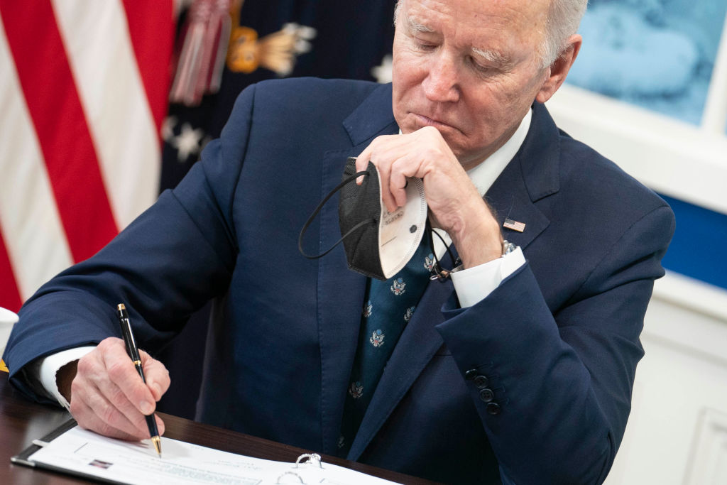 President Joe Biden attends a virtual meeting in January 2022.
