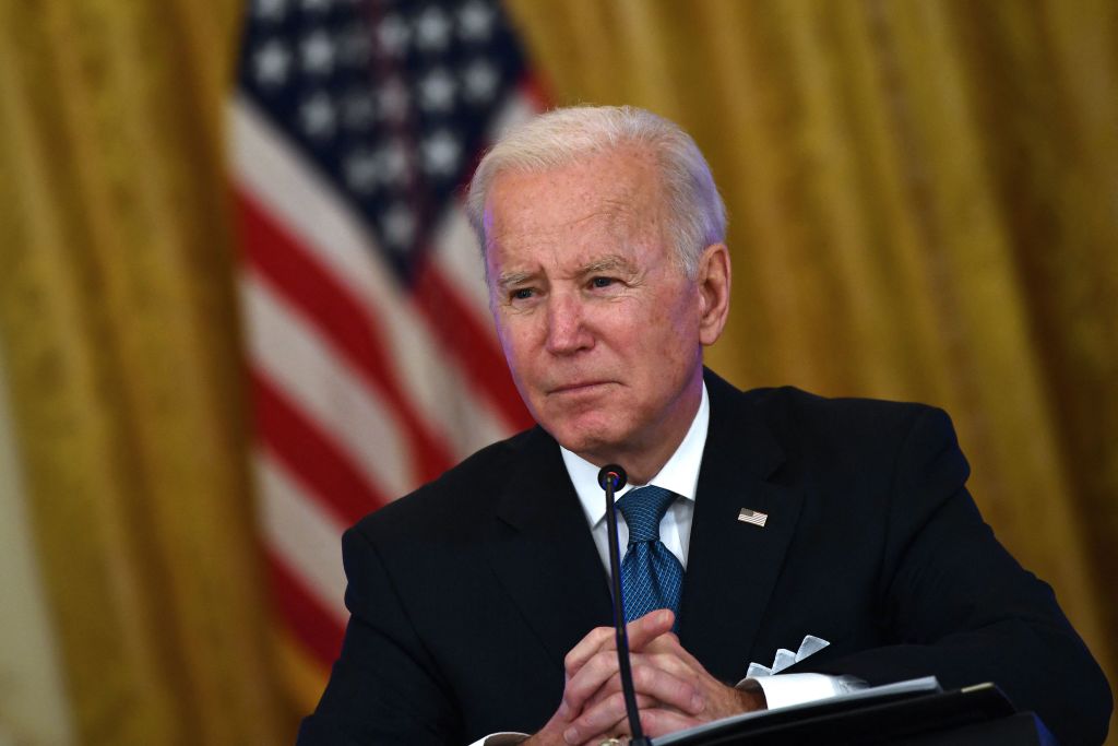 U.S. President Joe Biden speaks as he meets with members of his administration on efforts to lower prices for working families at the East room of the White House, in Washington, DC, as seen in January 2022. (Photo by Brendan Smialowski—AFP/Getty Images)