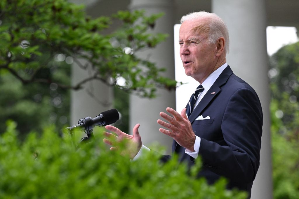 U.S. President Joe Biden speaks during a Cinco de Mayo reception at the Rose Garden of the White House in Washington, D.C., as seen in May 2022. (Photo by Saul Loeb—AFP/Getty Images)