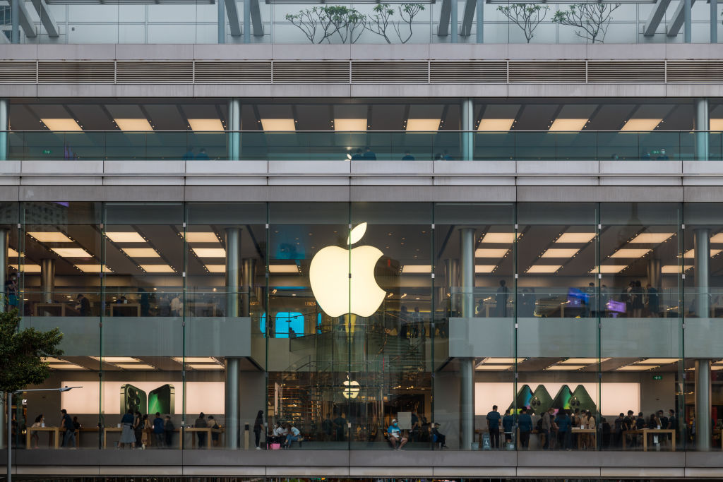 The Apple Store at the IFC mall in Hong Kong, as seen in May 2022. (Photo by Marc Fernandes—NurPhoto/Getty Images)