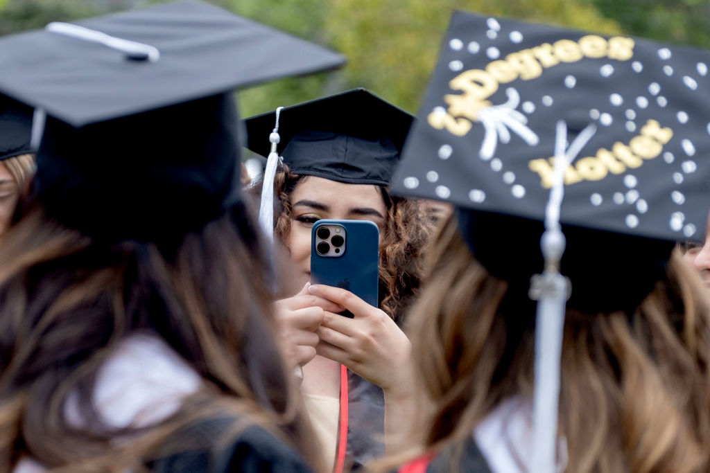 Graduates during commencement ceremonies for Cal State University Northridge, as seen in May 2022.(Photo by Hans Gutknecht—MediaNews Group/Los Angeles Daily News/Getty Images)