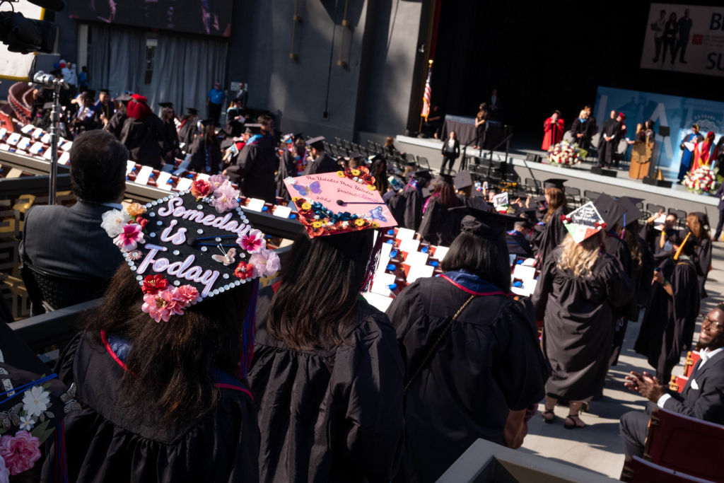 Graduates of the Los Angeles City College arrive at the Greek Theater where First Lady Jill Biden delivered the keynote address, as seen in June 2022. (Photo by David Crane—MediaNews Group/Los Angeles Daily News/Getty Images)