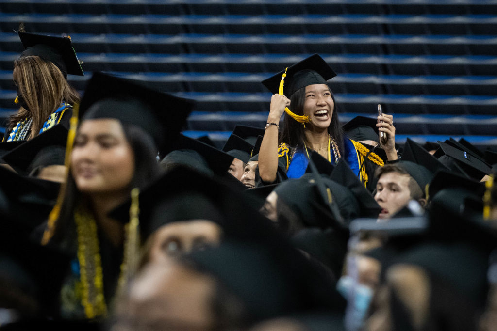 UCLA graduates from the College of Letters and Science celebrate at their commencement ceremony in Pauley Pavilion at the Westwood campus, as seen in June 2022. (Photo by Sarah Reingewirtz—MediaNews Group/Los Angeles Daily News/Getty Images)