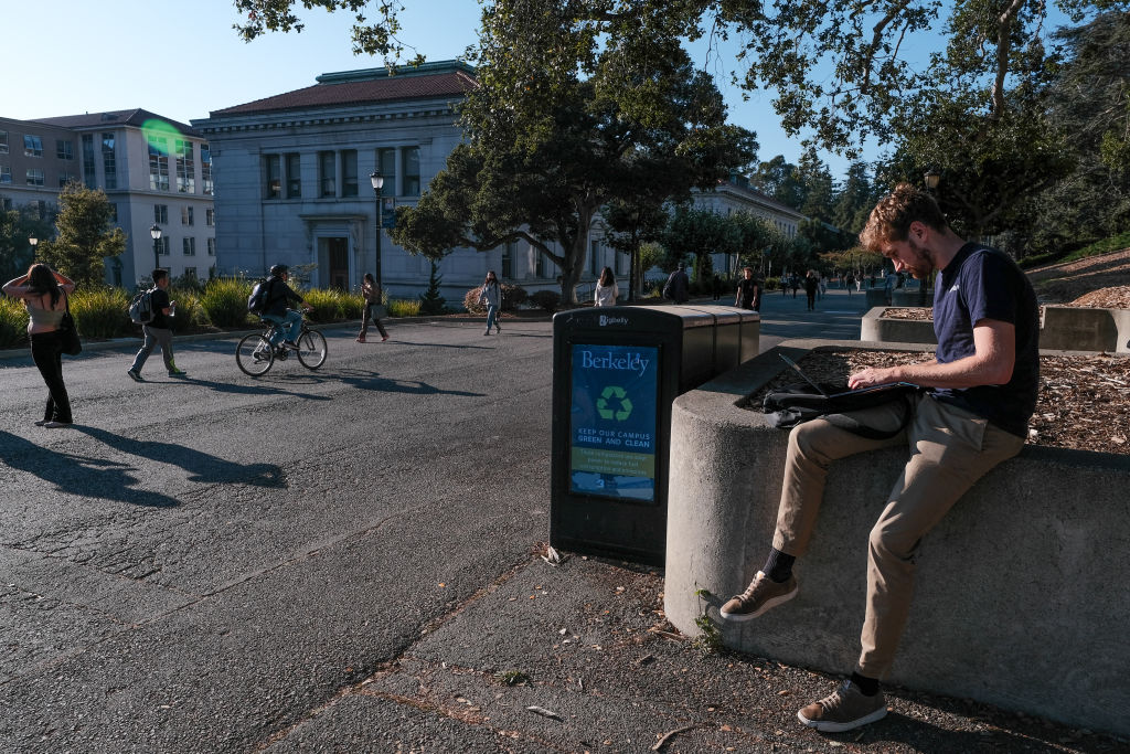Students near the Sather Gate on the University of California, Berkeley campus, as seen in August 2022. (Photographer: David Odisho—Bloomberg/Getty Images)