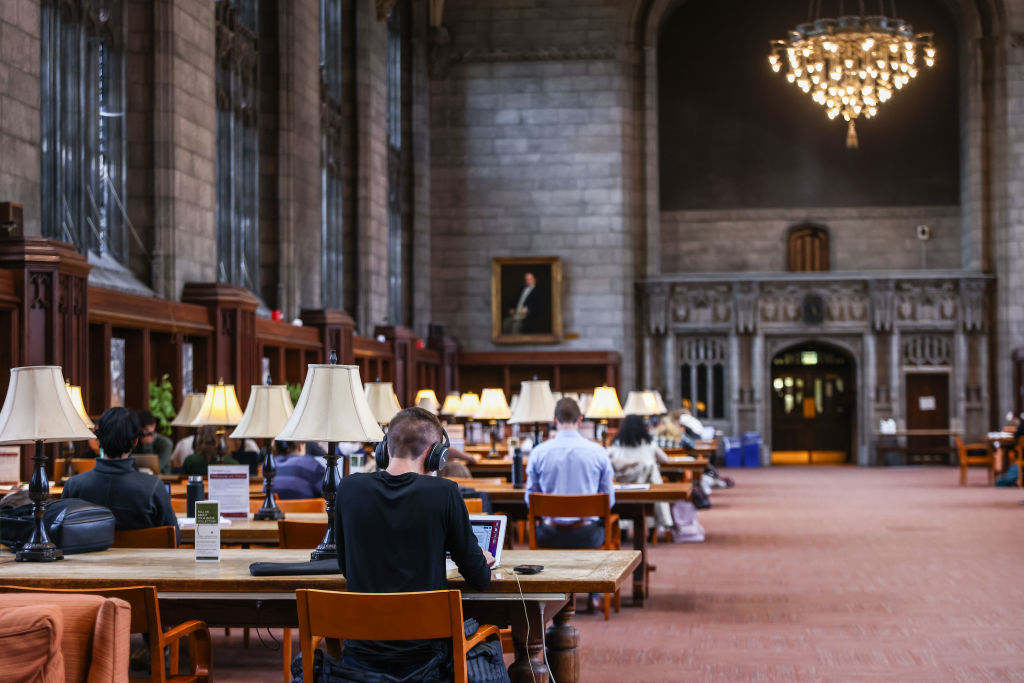 William Rainey Harper Memorial Library at the University of Chicago, as seen in October 2022. (Photo by Beata Zawrzel—NurPhoto/Getty Images)