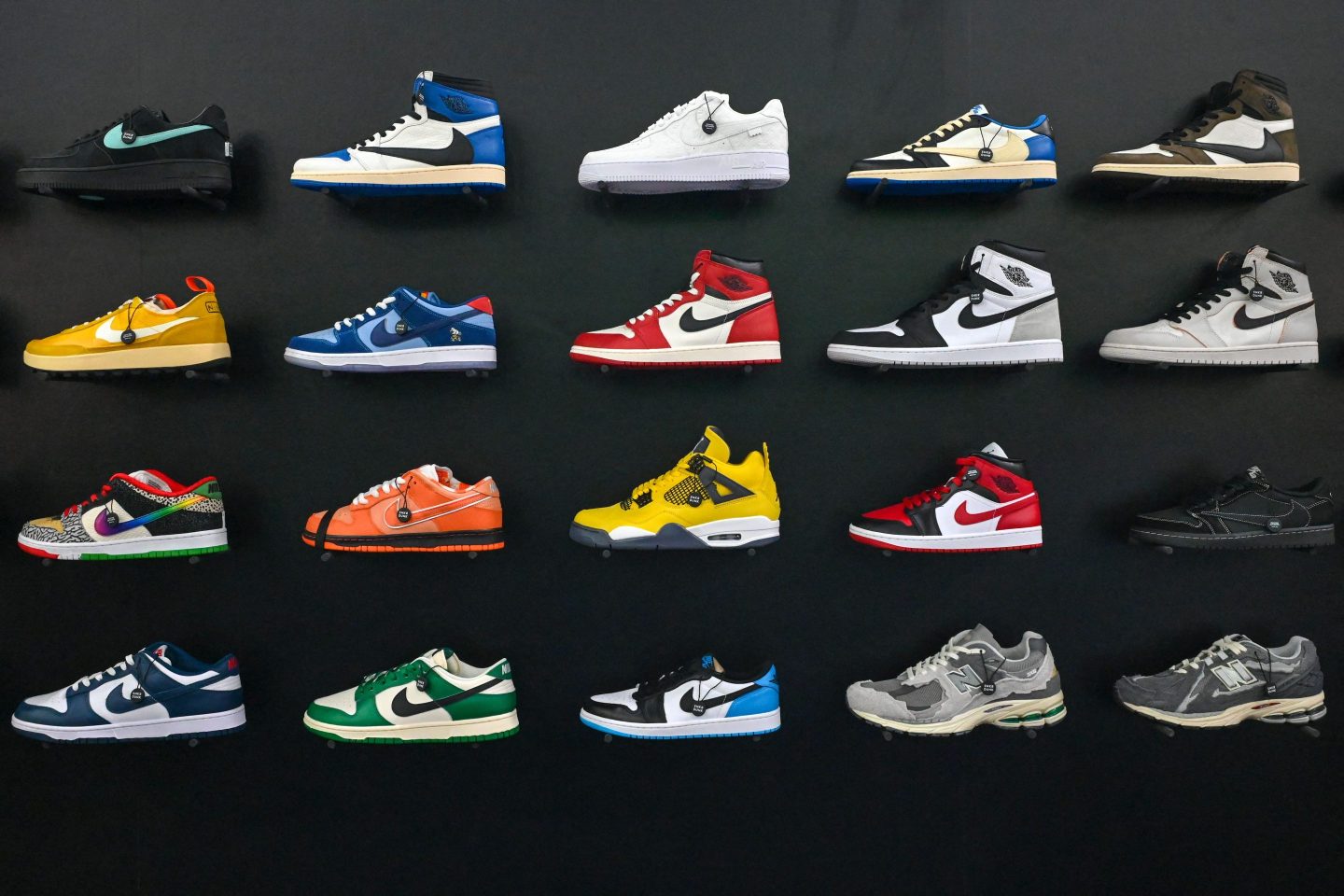Nike sneakers on display at the Sneaker Con Southeast Asia Show in Singapore on April 1, 2023.
