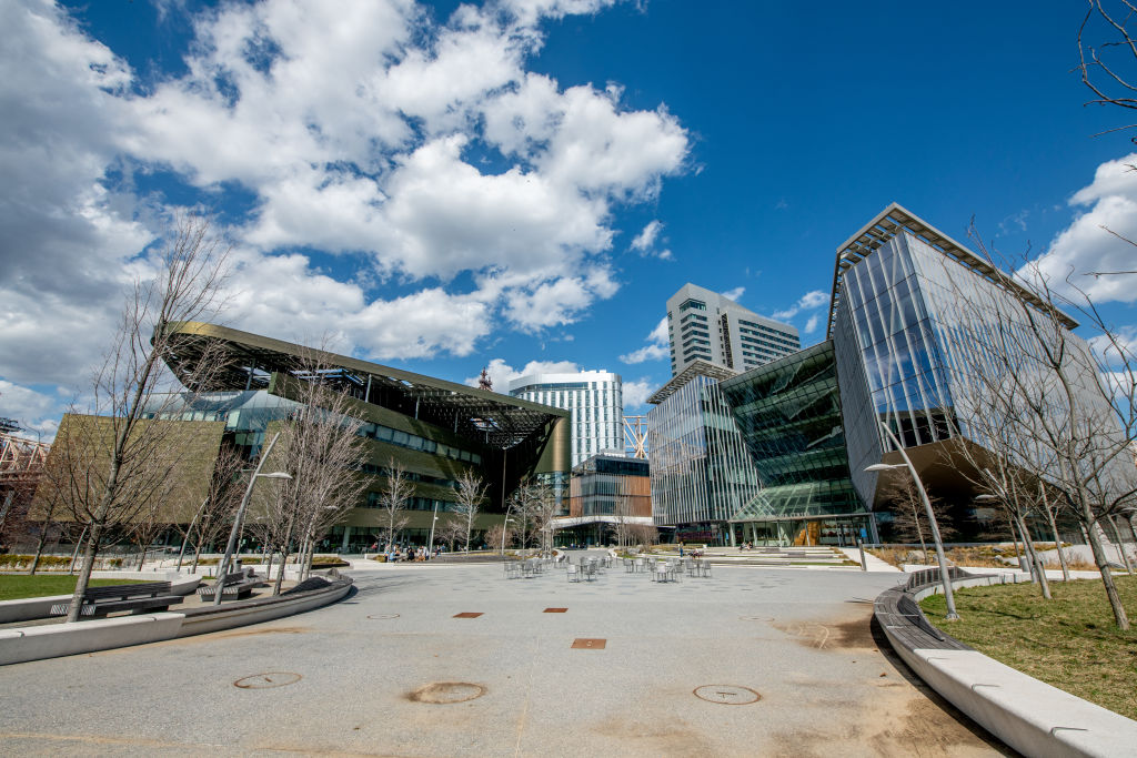 A view of the Cornell Tech Campus and TATA innovation center at Roosevelt Island, as seen in March 2021 in New York City. (Photo by Roy Rochlin/Getty Images)