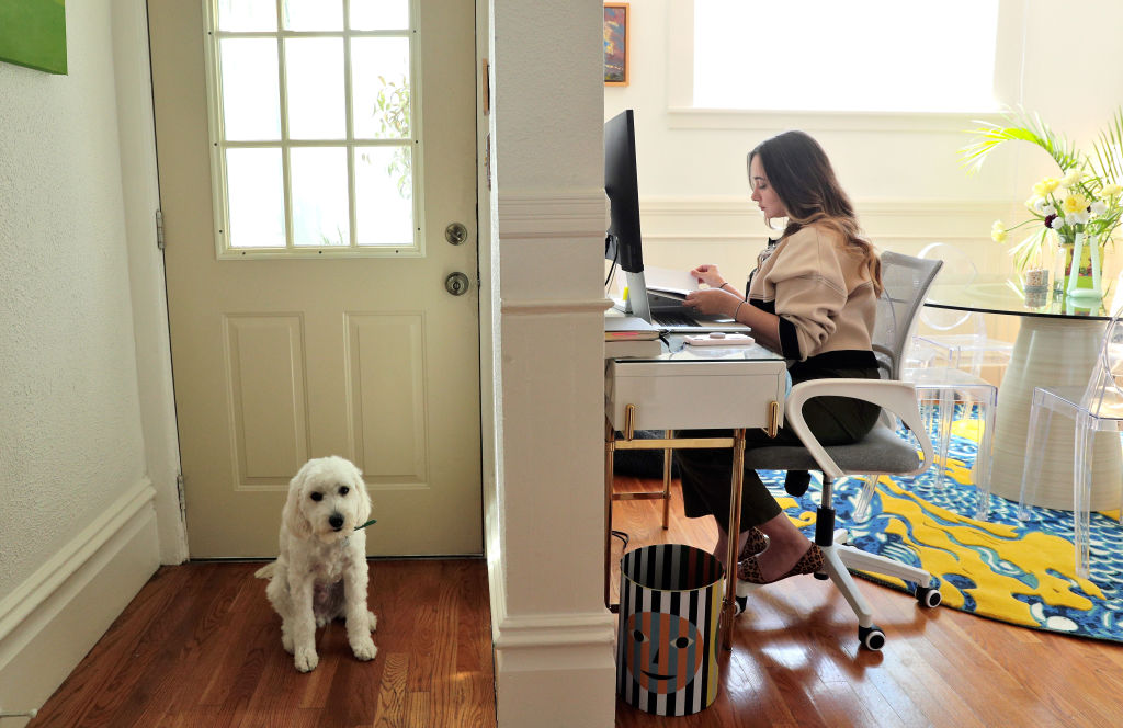 Rira Raisi in her home where she has been working during the COVID-19 pandemic in San Francisco, as seen in April 2021. (Carlos Avila Gonzalez—The San Francisco Chronicle/Getty Images)