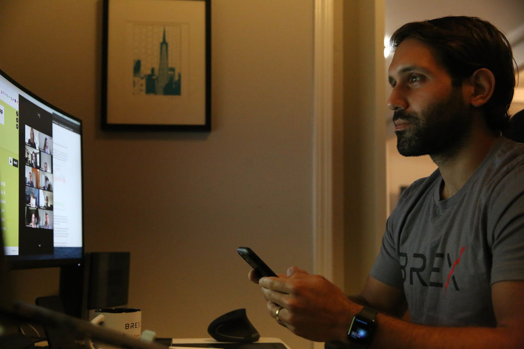 Joel Baroody, BREX head of recruiting, attends a zoom staff Q & A session in September 2020. Lea Suzuki—The San Francisco Chronicle/Getty Images.