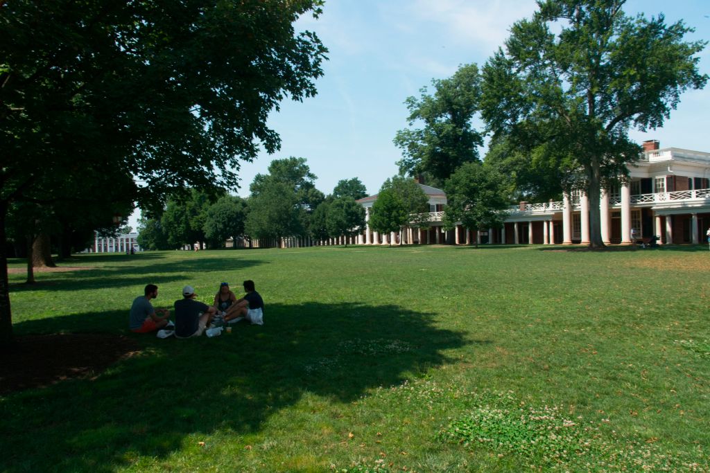 The Lawn at the University of Virginia, designed by Thomas Jefferson, as seen in July 2021 in Charlottesville, Virginia. (Photo by: Robert Knopes—UCG/Universal Images Group/Getty Images)