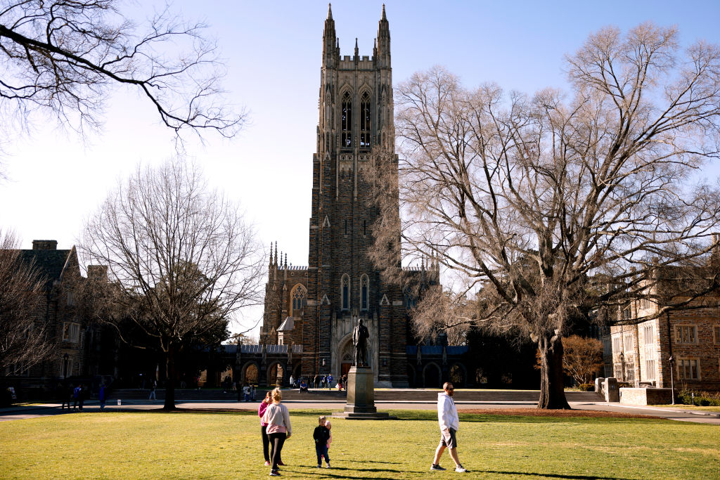 A general view of the Duke University Chapel, as seen in February 2022 in Durham, North Carolina. (Photo by Lance King/Getty Images)