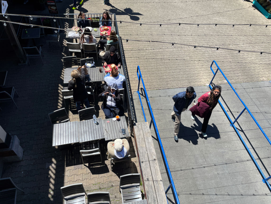 Customers eat lunch at Boudin Bakery, as seen in May 2022 in San Francisco, California. (Photo by Justin Sullivan/Getty Images)