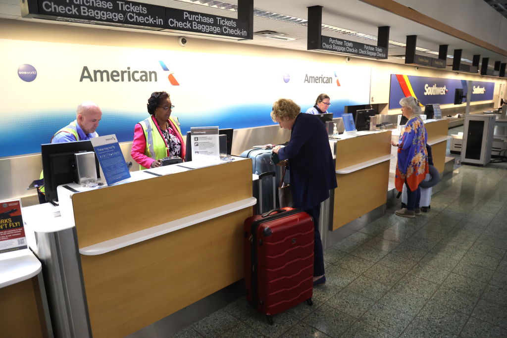 Passengers check-in for their flights on American Airlines at Long Island MacArthur Airport in Ronkonkoma, New York, as seen in September 2022. (Photo by James Carbone—Newsday RM/Getty Images)