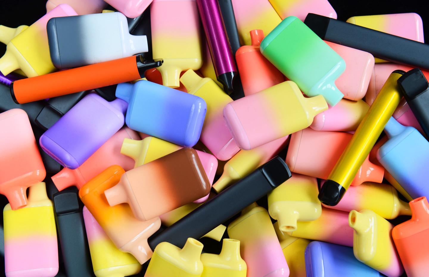 A colorful assortment of disposable e-cigarettes