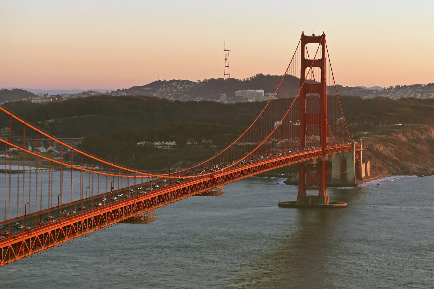 Golden Gate Bridge at sunset in San Francisco