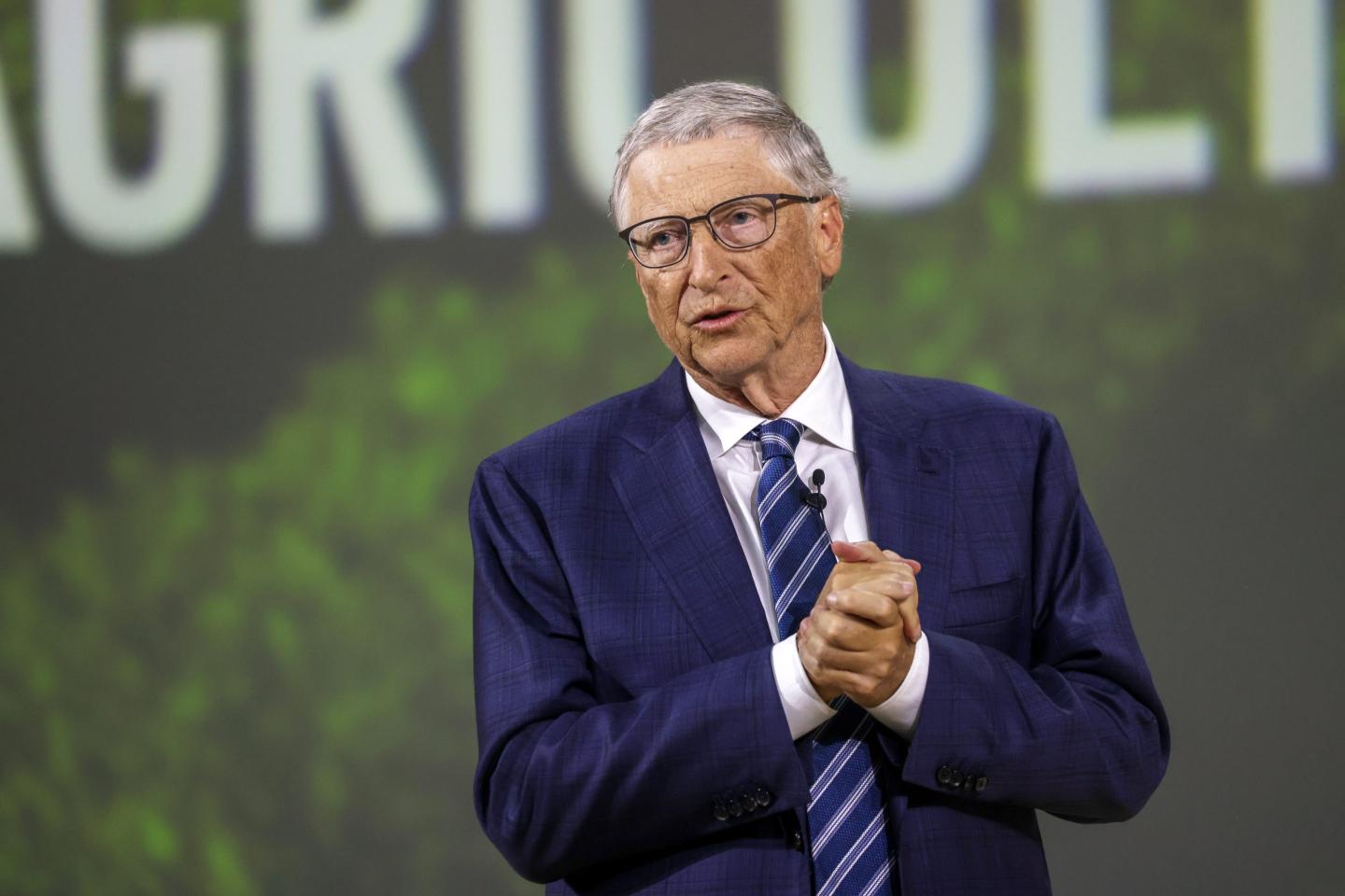 Bill Gates attends the Leaders' Event: Transforming Food Systems in the face of Climate Change at Al Waha Theatre during the UN Climate Change Conference COP28