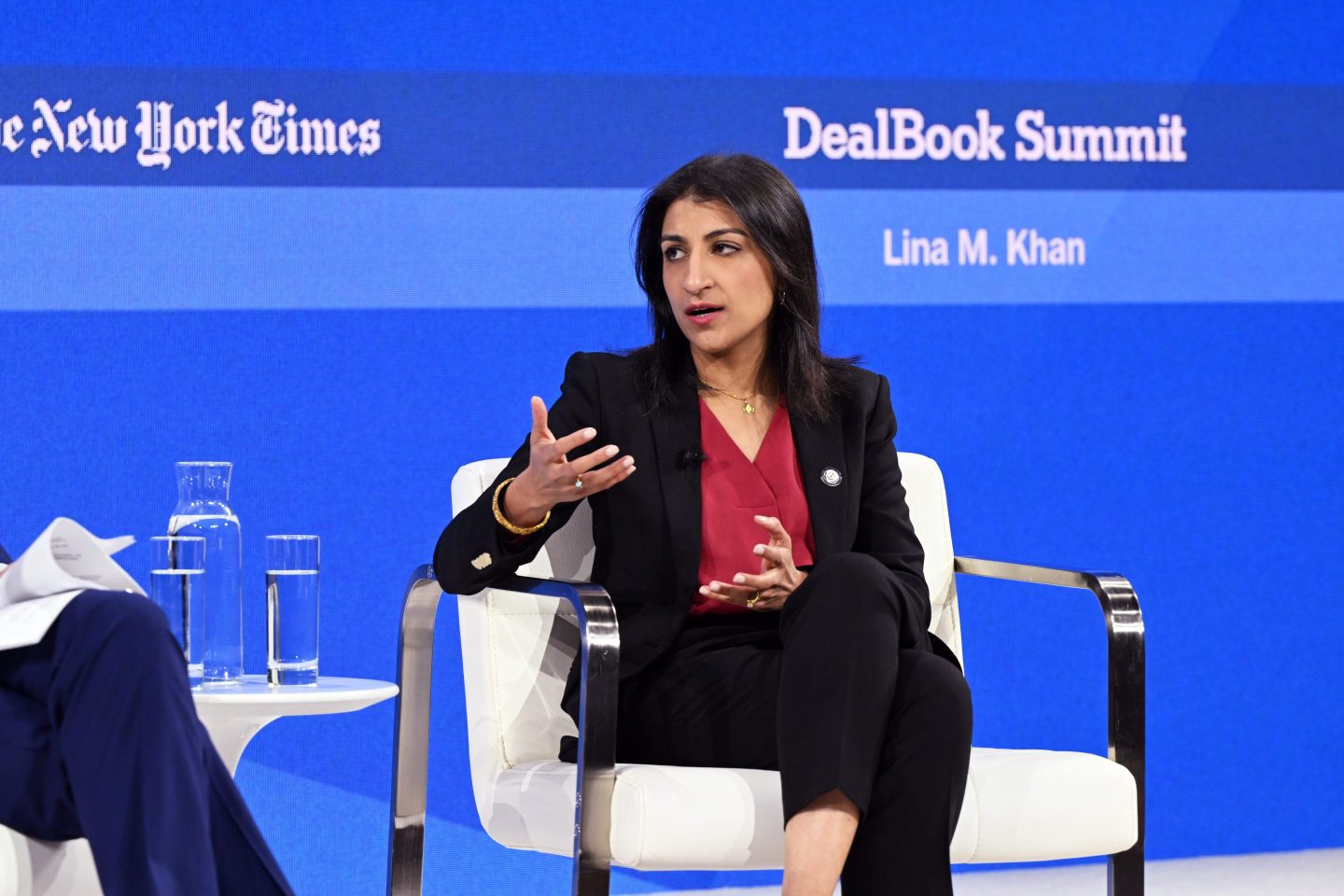 Federal Trade Commission Chair Lina Khan speaks at The New York Times Dealbook Summit 2023 on Nov. 29.