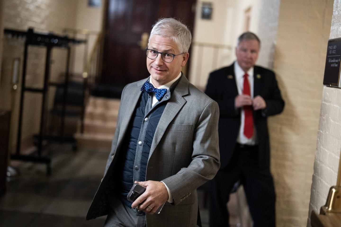 Patrick McHenry, R-N.C., leaves a meeting of the House Republican Conference in the U.S. Capitol.