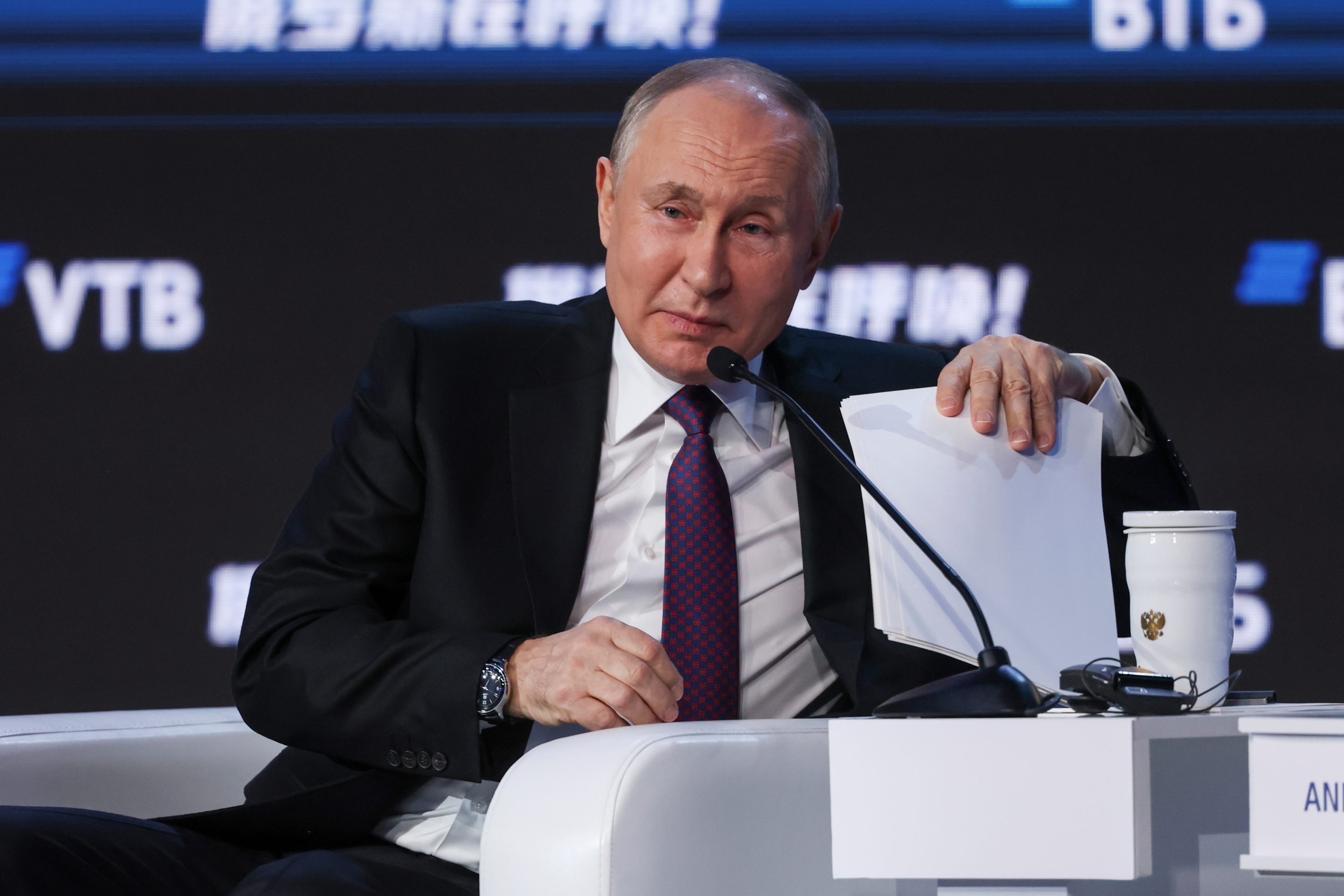 Russian President Vladimir Putin speaks at a Moscow investment forum on Dec. 7.