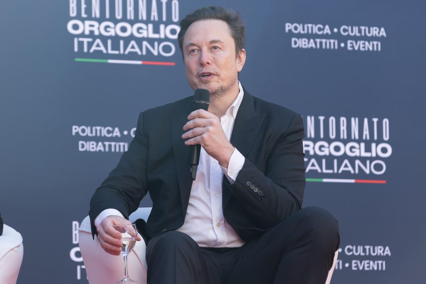 Elon Musk speaks during Atreju 2023 event