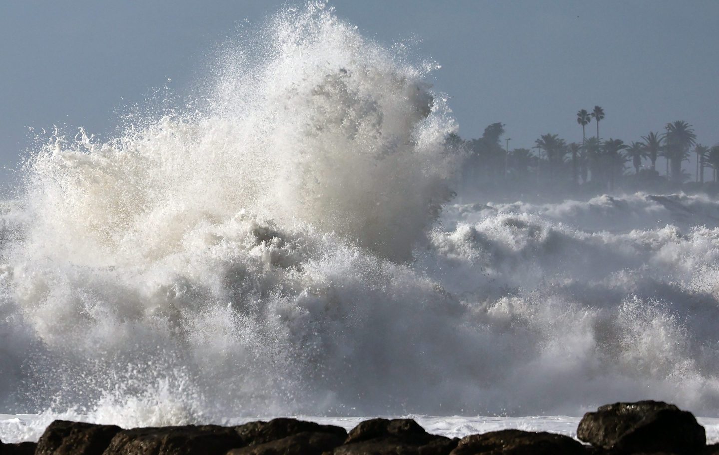 Waves break near the beach on December 28, 2023 in Ventura, Calif.