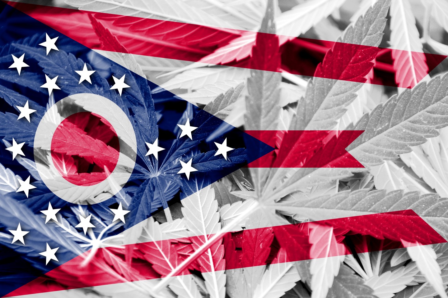 Ohio State flag with marijuana