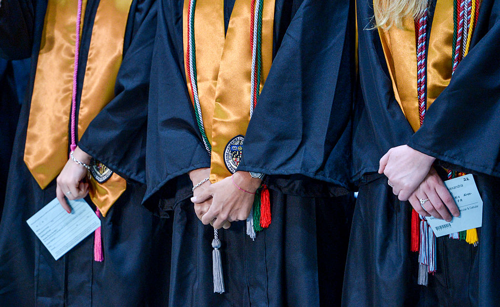 The Johns Hopkins University Class of 2016 attends the commencement ceremony at the Royal Farms Arena, as seen in May 2016 in Baltimore, Maryland. (Photo by Leigh Vogel/Getty Images)