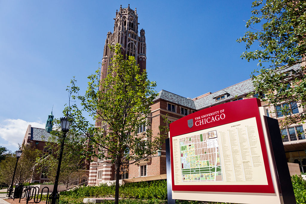 Hyde Park campus, University of Chicago map sign. (Photo by: Jeffrey Greenberg—Universal Images Group/Getty Images)