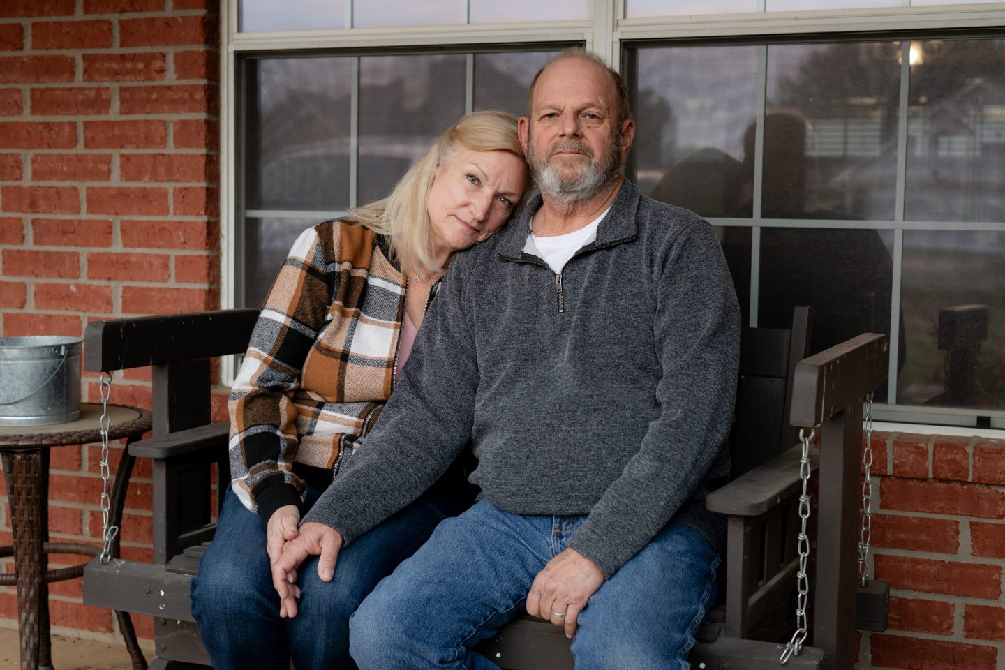 Marine Corps veteran Ron Winters and his wife, Teresa, at their home in Durant, Okla. When Winters found out in August 2022 that he had bladder cancer, he braced for the fight of his life. But he says prior authorization created multiple obstacles that delayed care, including surgery. Winters says his cancer has advanced to stage 4.