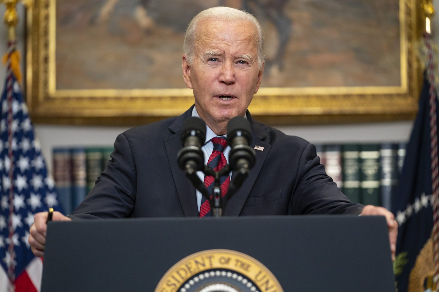 President Joe Biden speaks on student loan debt forgiveness, in the Roosevelt Room of the White House, Oct. 4, 2023, in Washington.
