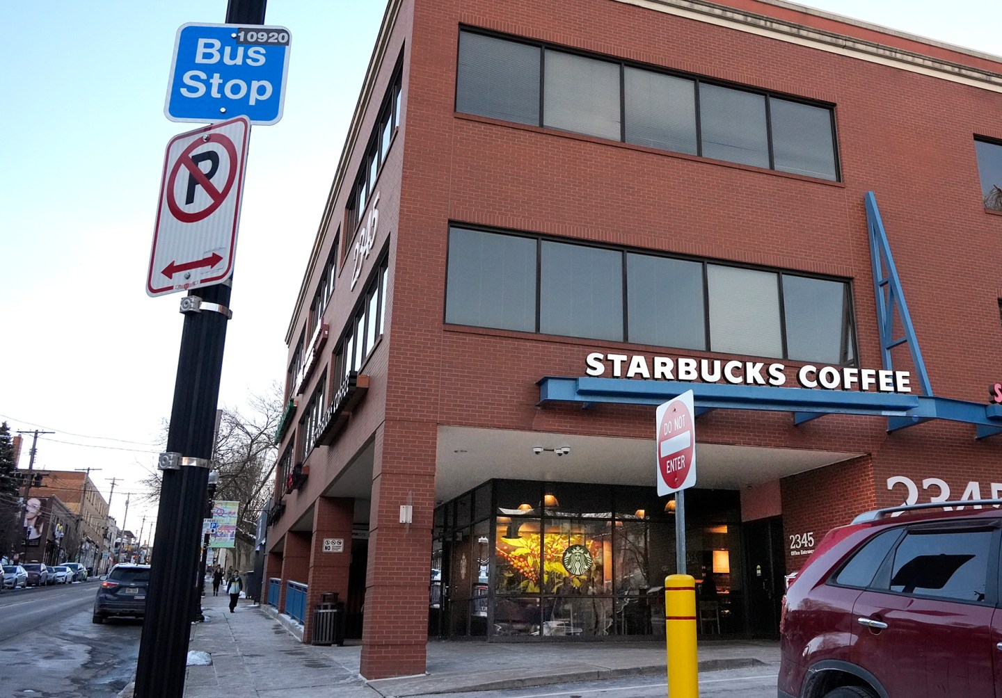 Brick Starbucks building at an intersection