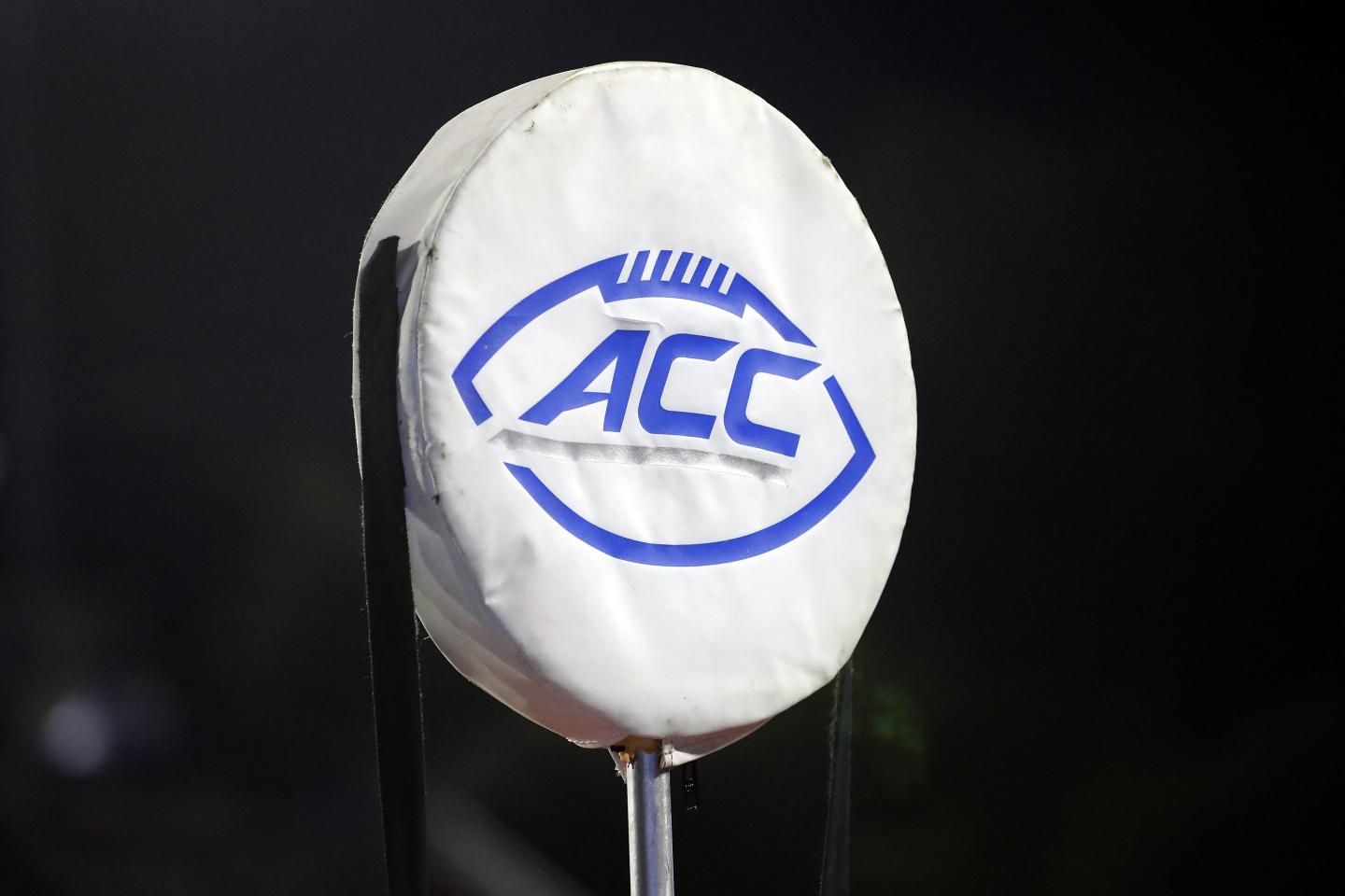 ACC logo sits atop the chain marker during the second half of an NCAA college