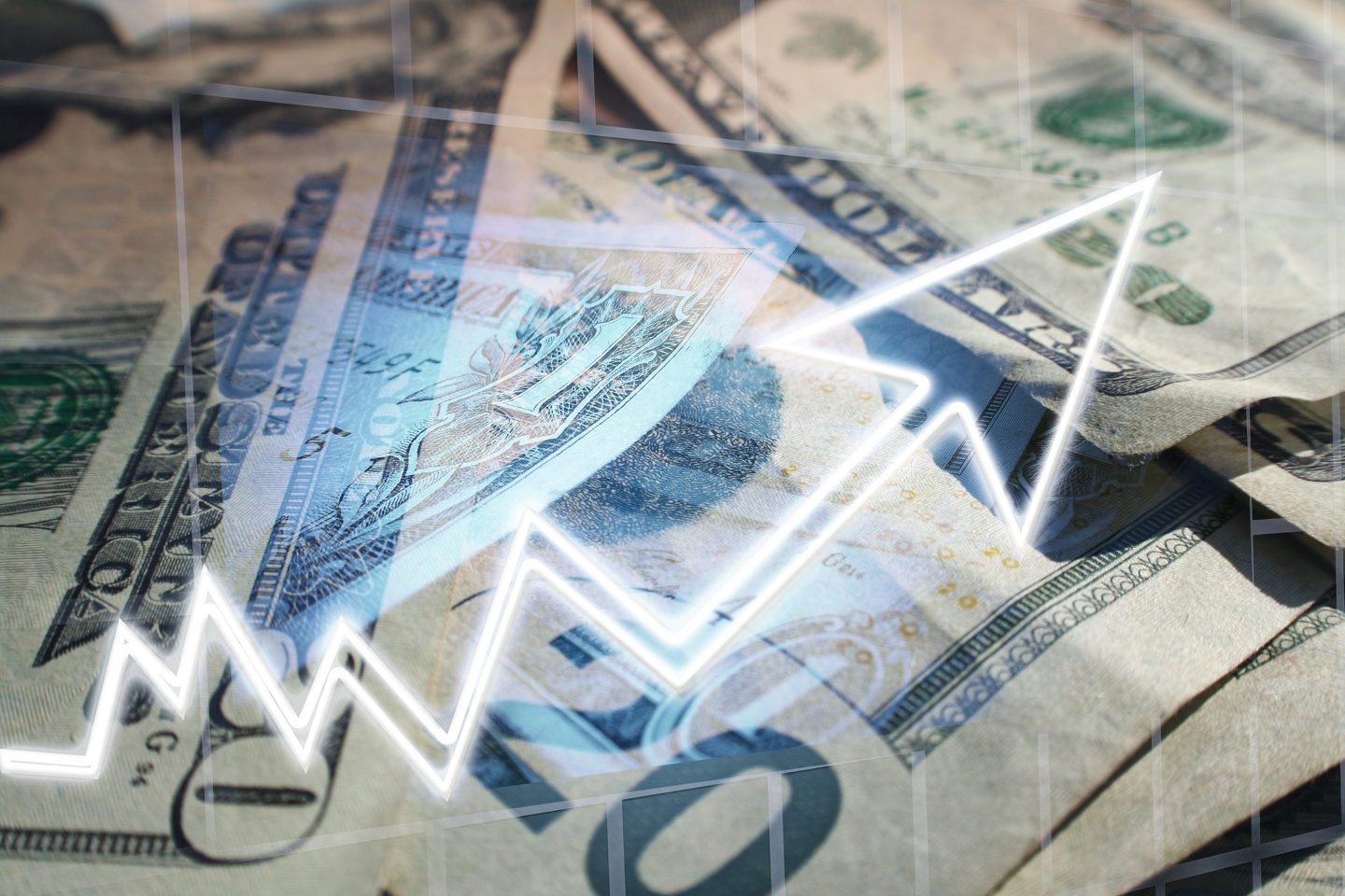 dollars and arrow climbing upwards