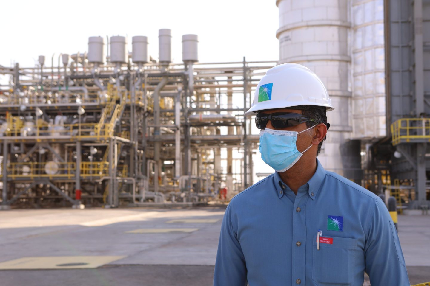 A Saudi Aramco employee at the Khurais Processing Department in the Khurais oil field in Khurais, Saudi Arabia.