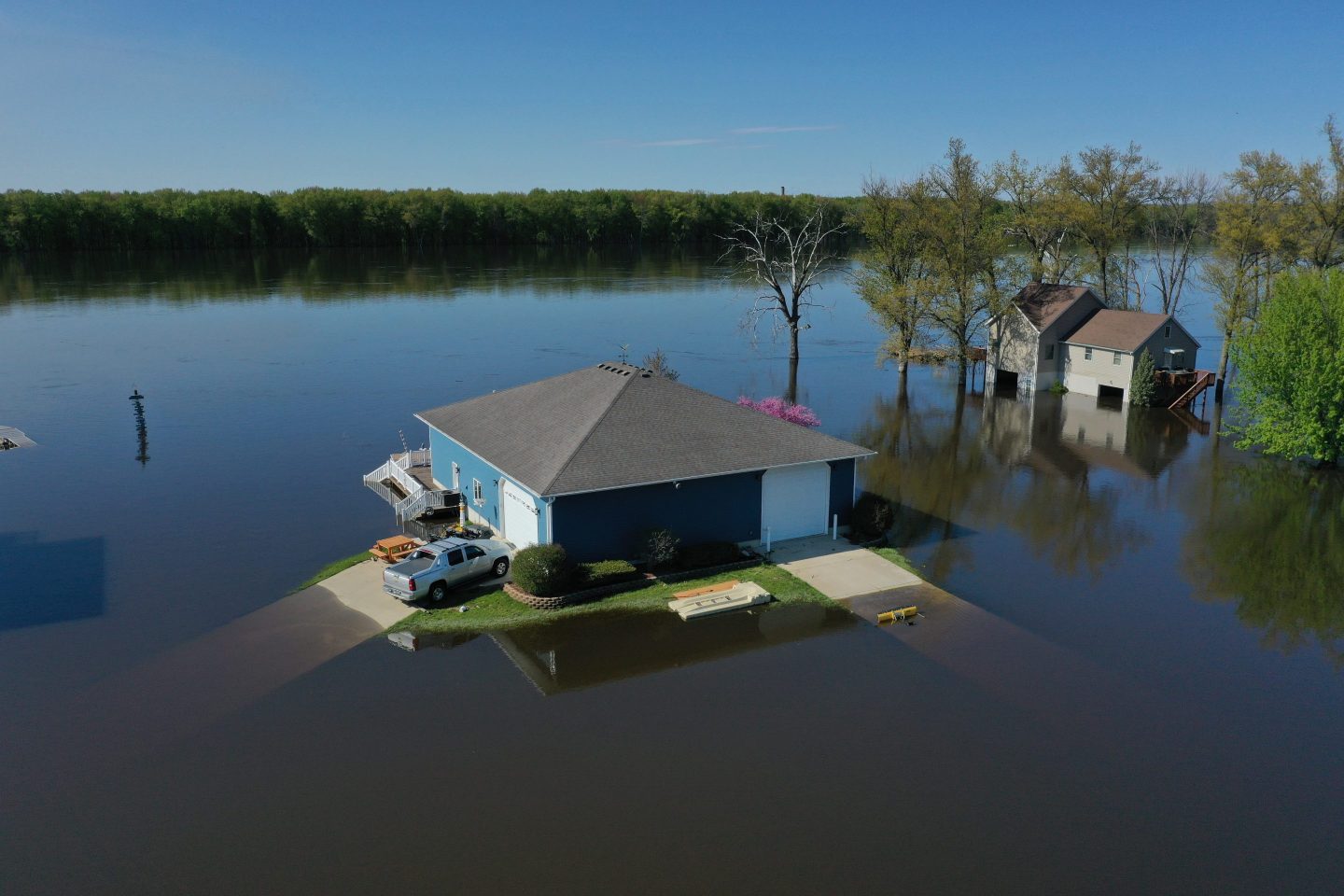 Floodwater surrounds homes in Albany, Illinois on May 3.