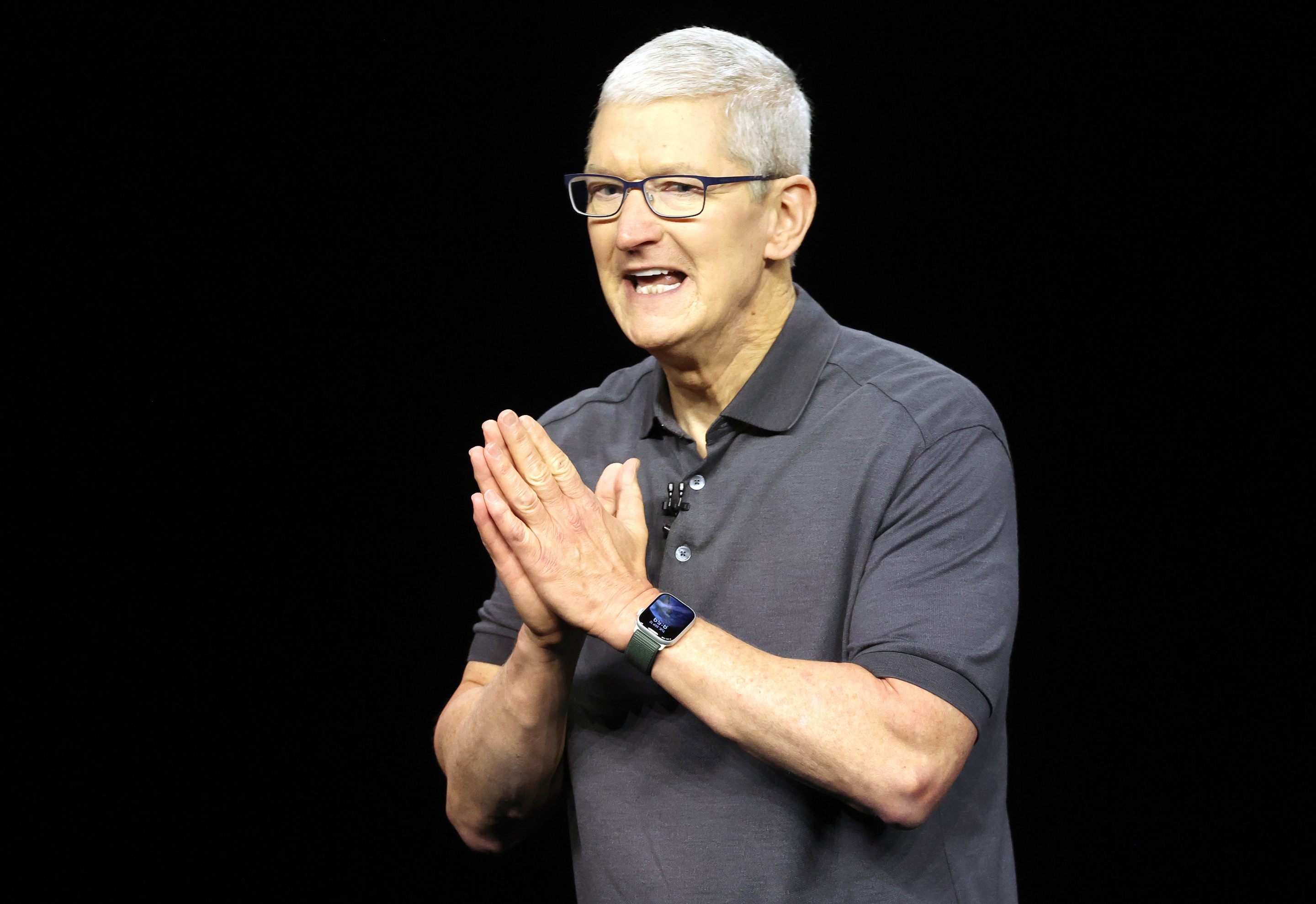 Apple CEO Tim Cook delivers remarks during an Apple special event on September 12, 2023 in Cupertino, California.