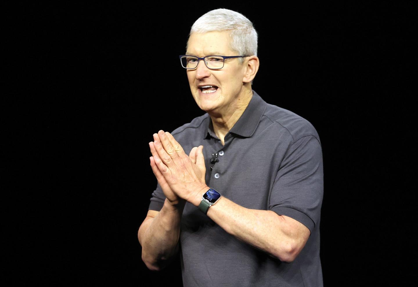 Apple CEO Tim Cook delivers remarks during an Apple special event on September 12, 2023 in Cupertino, California.