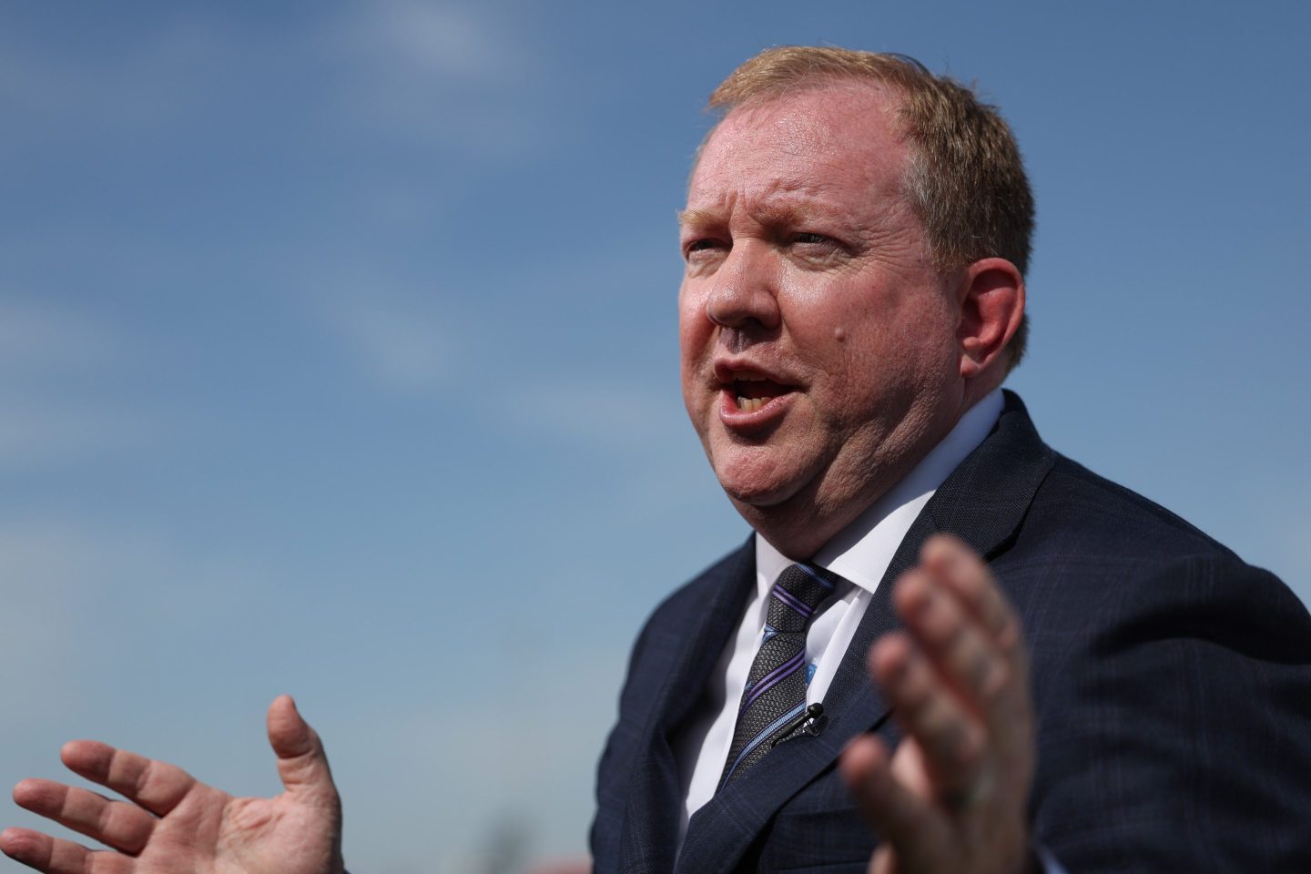 Stan Deal, chief executive officer of commercial airplanes at Boeing Co., speaks at the Dubai Air Show on Nov. 13, 2023.