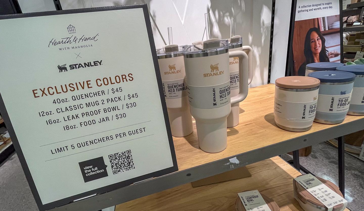 Stanley insulated steel tumblers for sale in a Target store in California